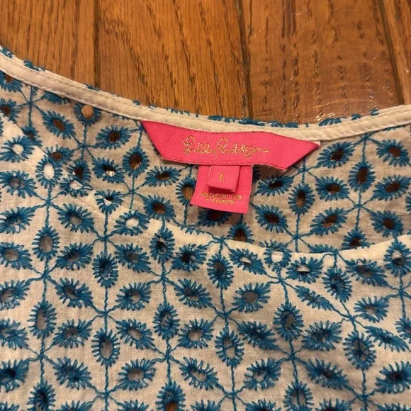 Lilly Pulitzer Zazie Top - Mr. Peacock Blue Zanzibar Eyelet - Picture 3 of 6